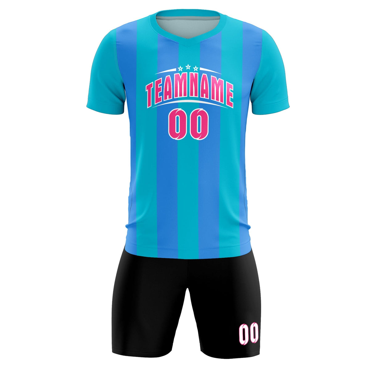 Custom Sky Blue Powder Blue Vertical Stripes Casual Outdoor Soccer Sets Jersey