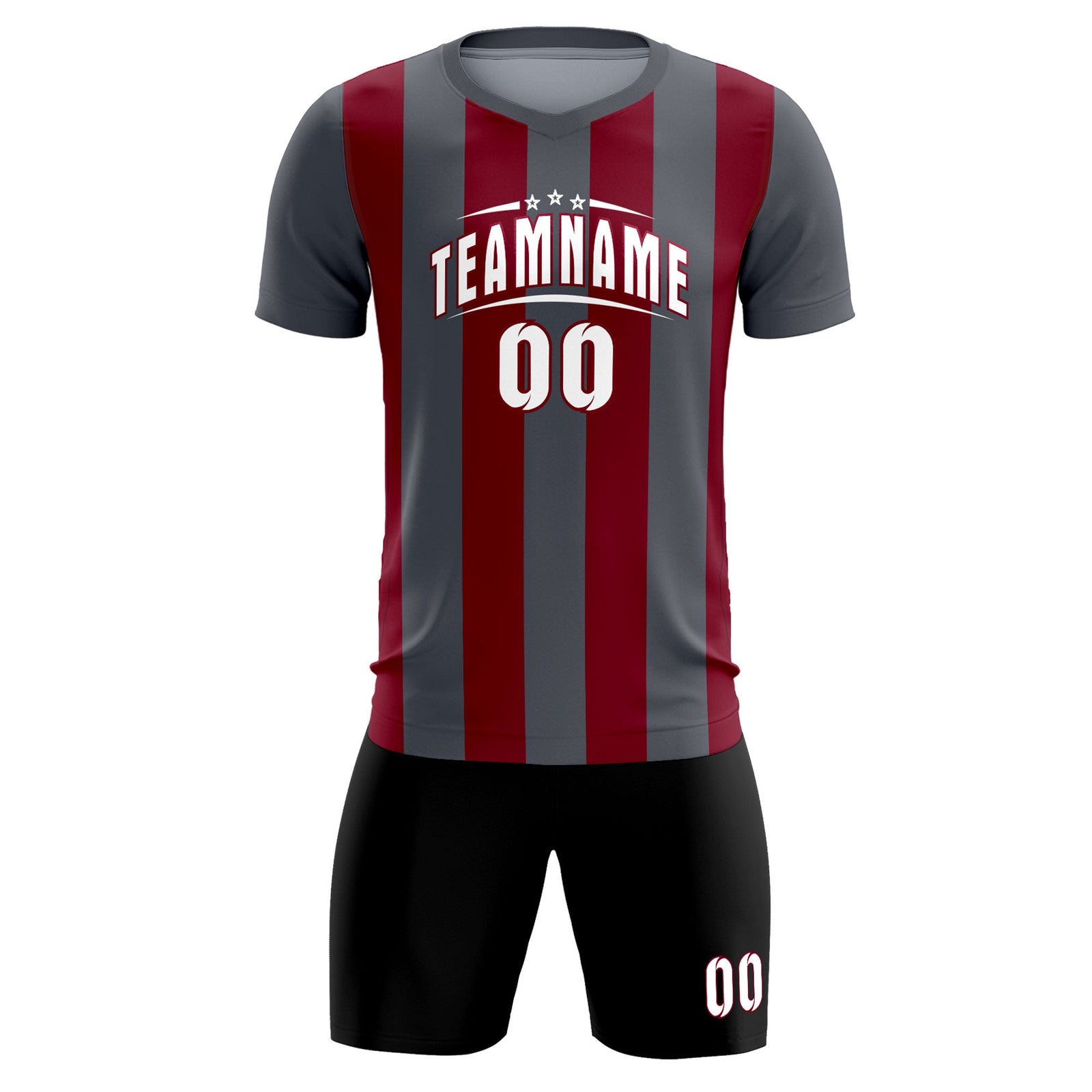 Custom Dark Gray Crimson Vertical Stripes Casual Outdoor Soccer Sets Jersey