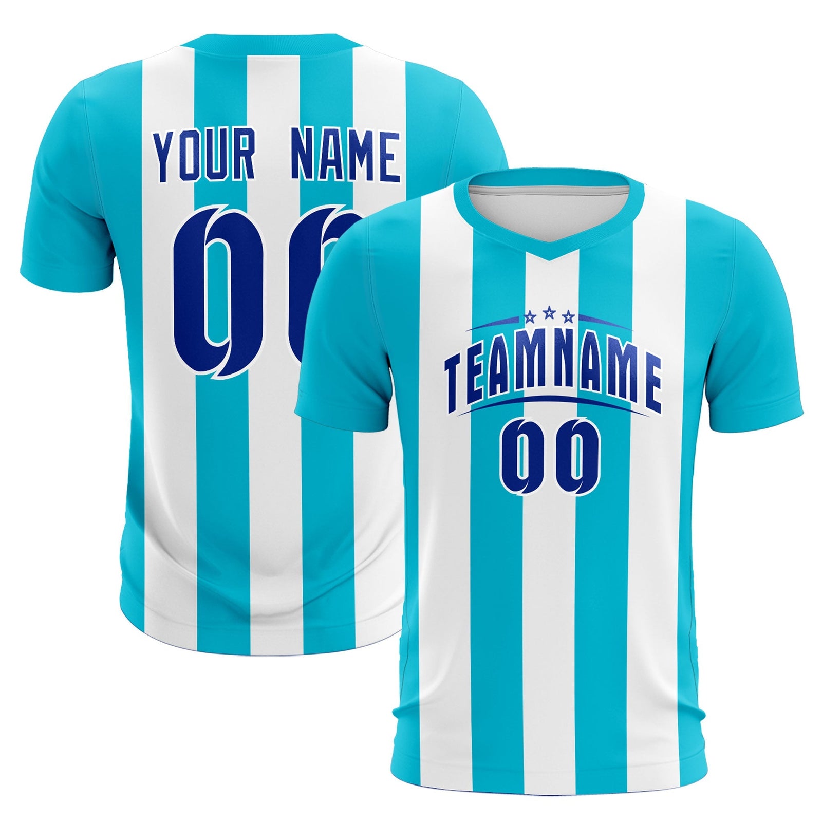 Custom White Sky Blue Vertical Stripes Casual Outdoor Soccer Sets Jersey