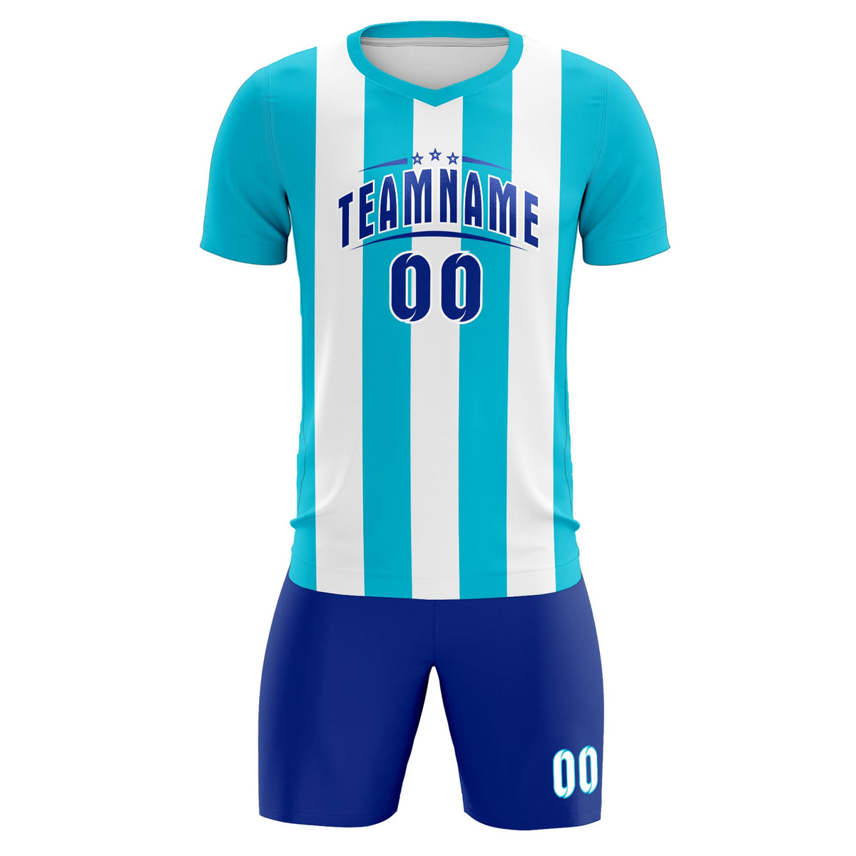 Custom White Sky Blue Vertical Stripes Casual Outdoor Soccer Sets Jersey