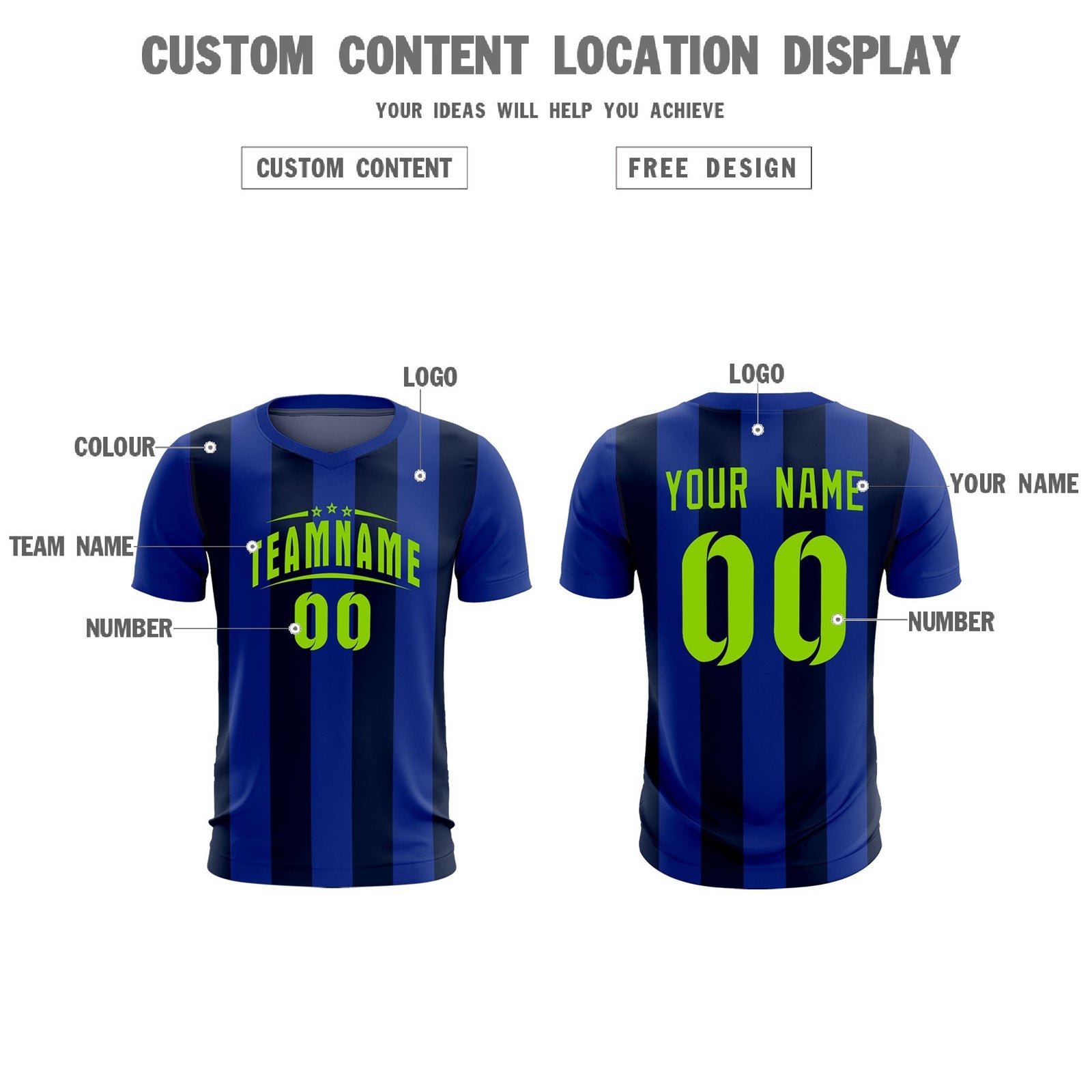Custom Royal Navy Vertical Stripes Casual Outdoor Soccer Sets Jersey