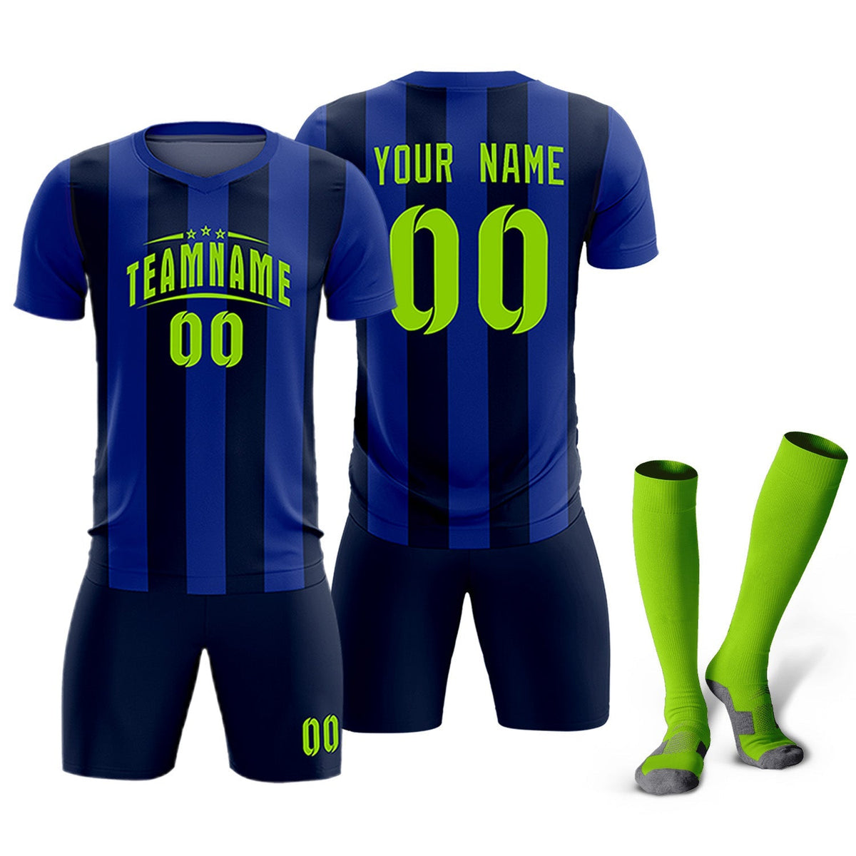 Custom Royal Navy Vertical Stripes Casual Outdoor Soccer Sets Jersey