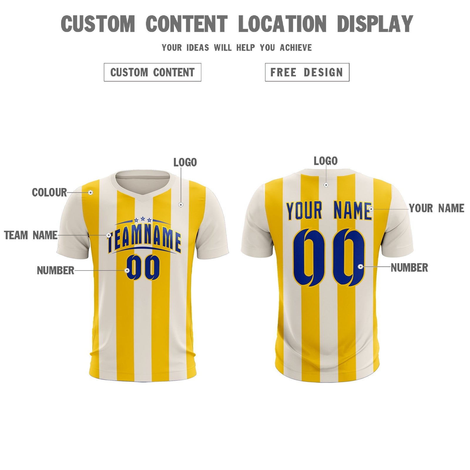 Custom Cream Gold Vertical Stripes Casual Outdoor Soccer Sets Jersey