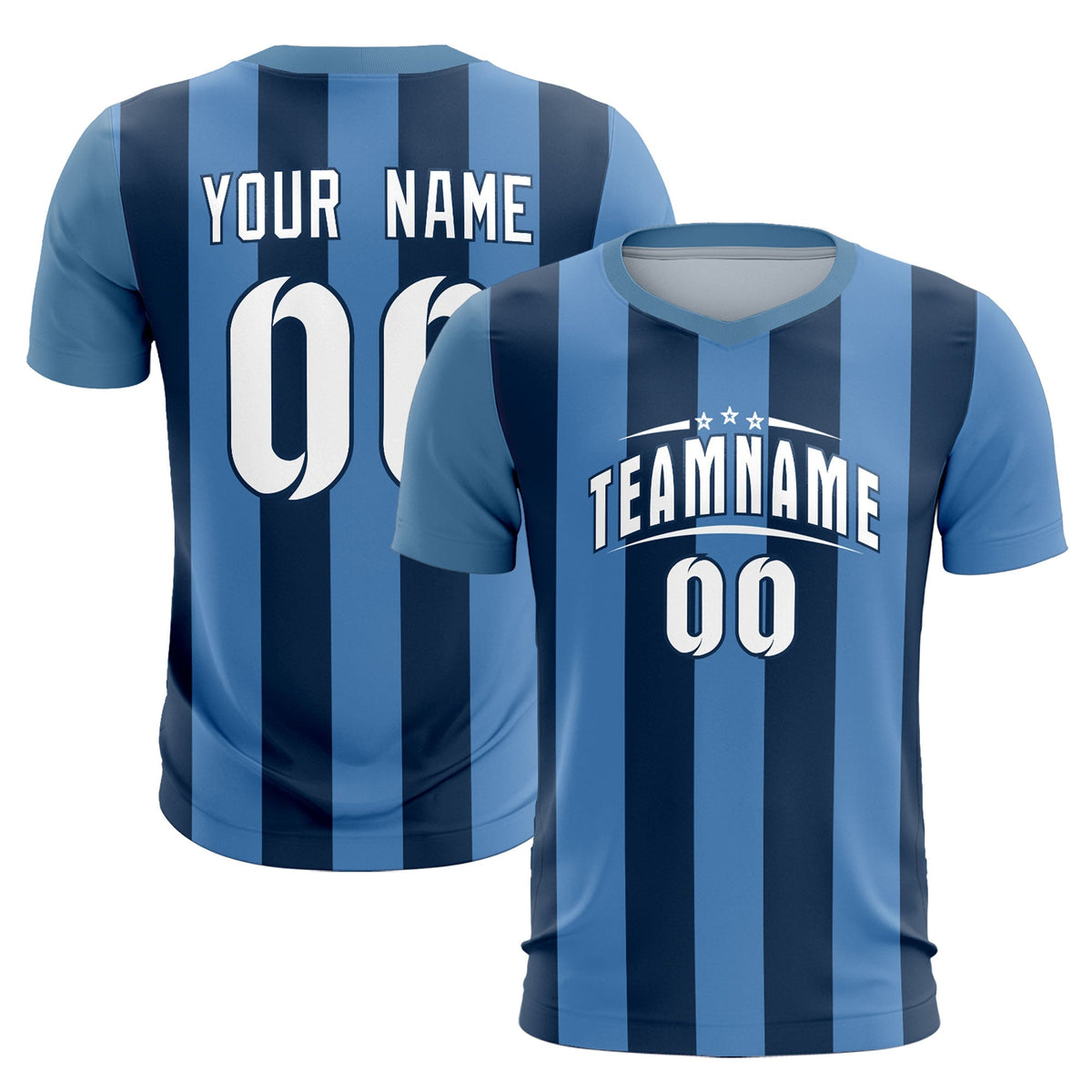 Custom Light Blue Midnight Blue Vertical Stripes Casual Outdoor Soccer Sets Jersey