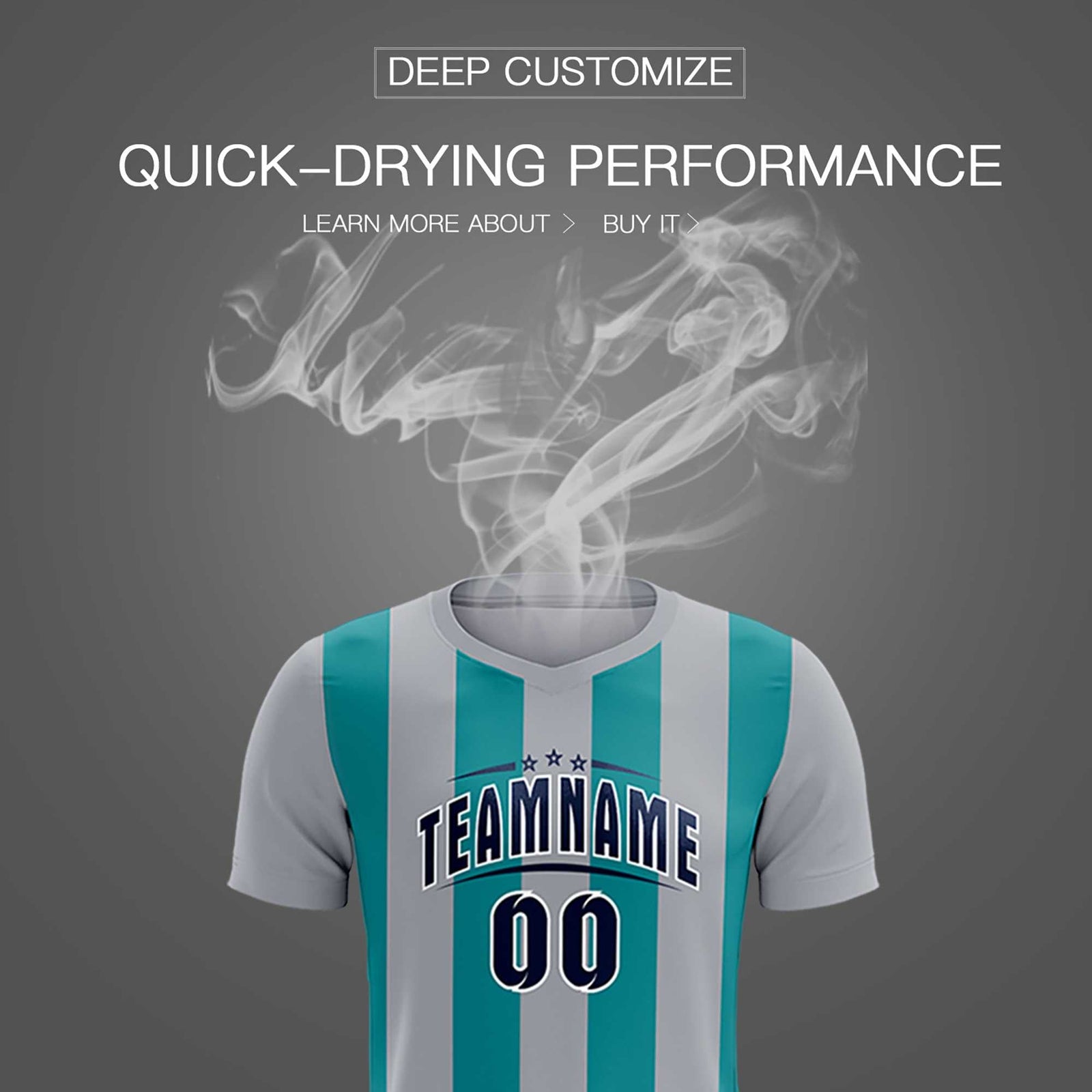 Custom Gray Aqua Vertical Stripes Casual Outdoor Soccer Sets Jersey