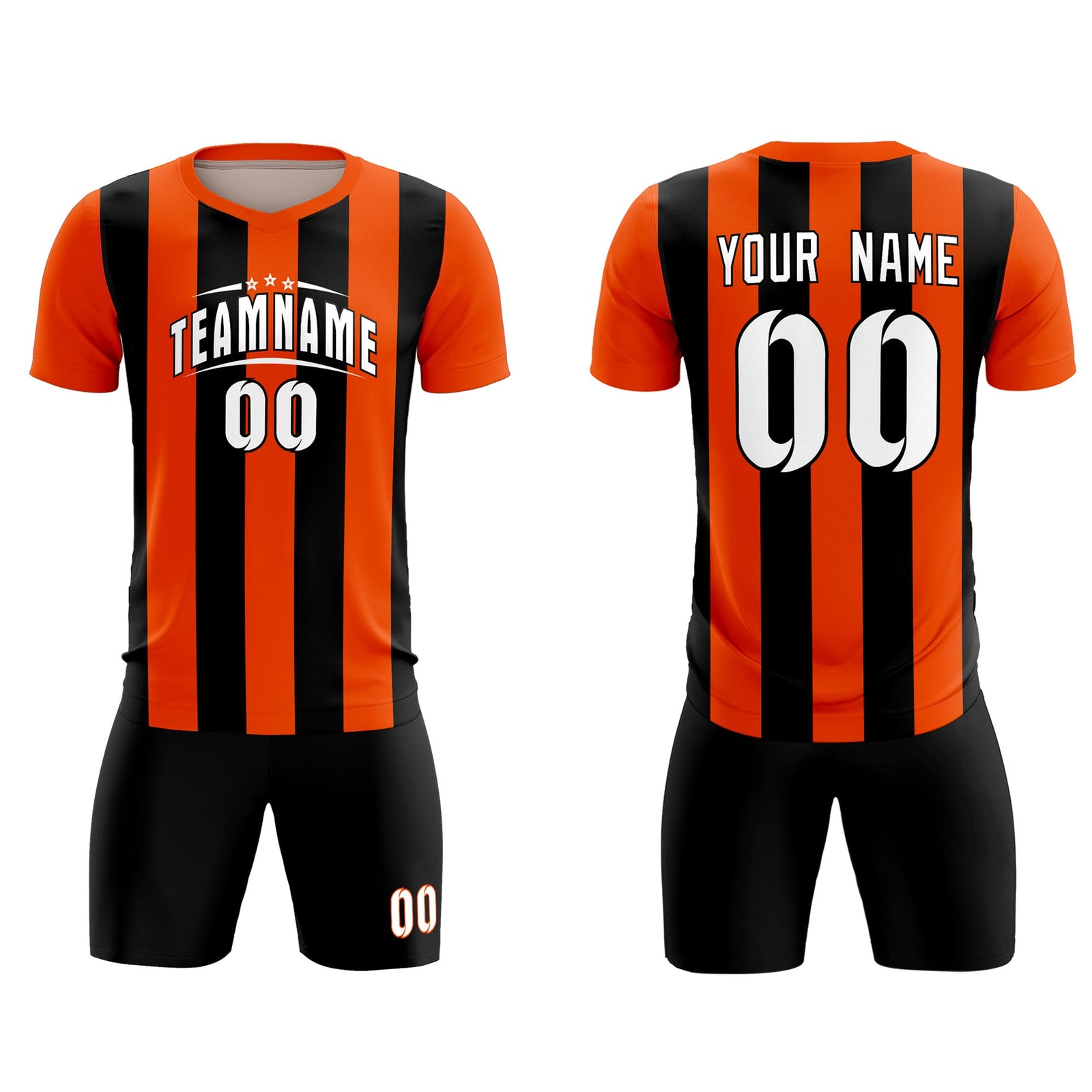 Custom Orange Black Vertical Stripes Casual Outdoor Soccer Sets Jersey