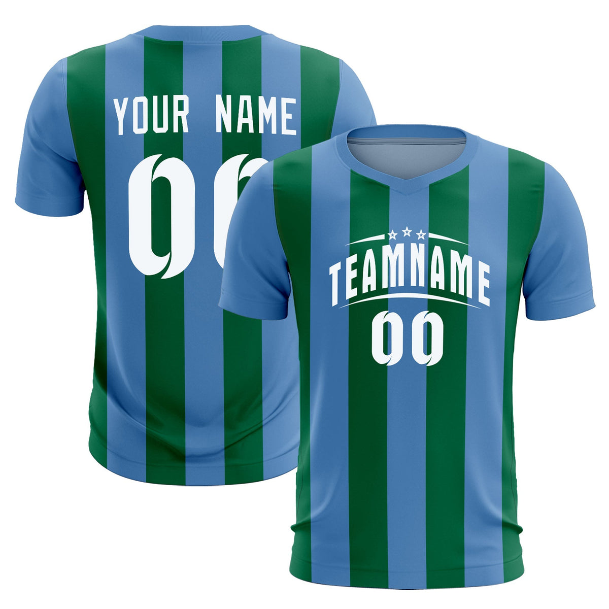 Custom Light Blue Kelly Green Vertical Stripes Casual Outdoor Soccer Sets Jersey
