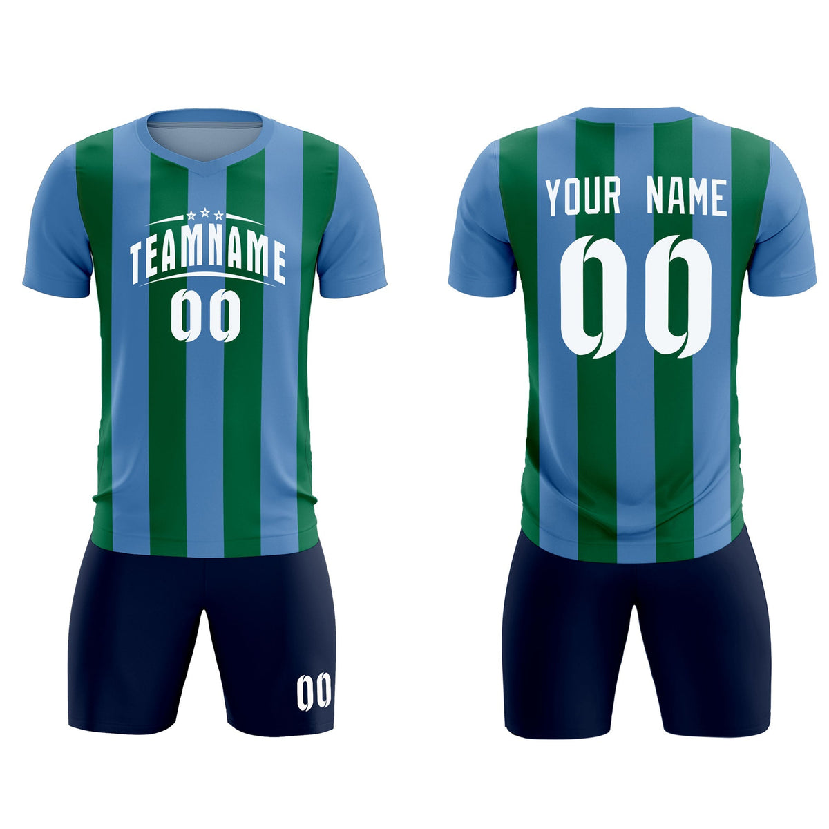 Custom Light Blue Kelly Green Vertical Stripes Casual Outdoor Soccer Sets Jersey