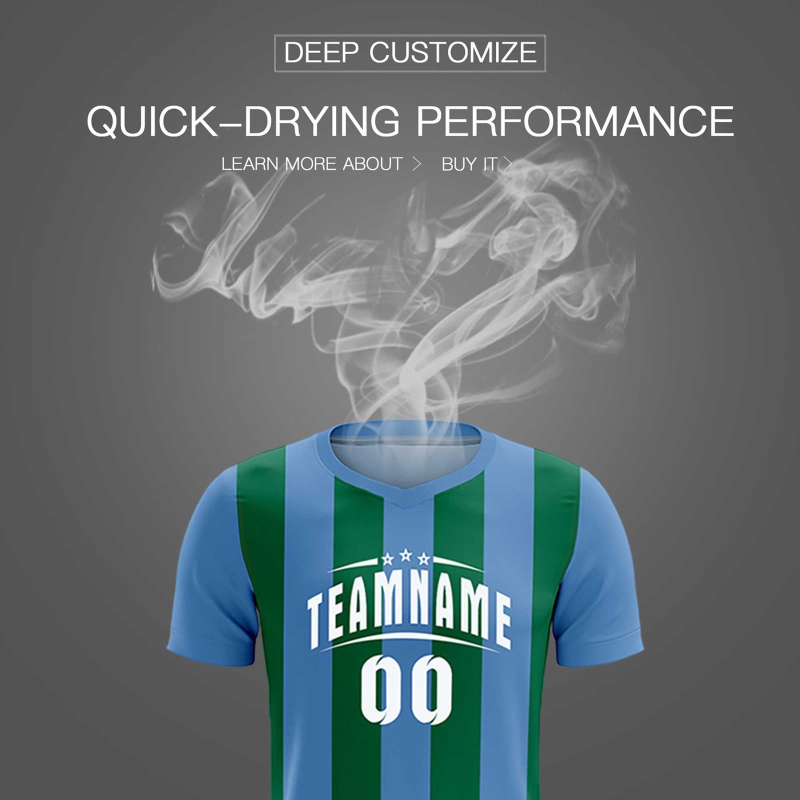 Custom Light Blue Kelly Green Vertical Stripes Casual Outdoor Soccer Sets Jersey