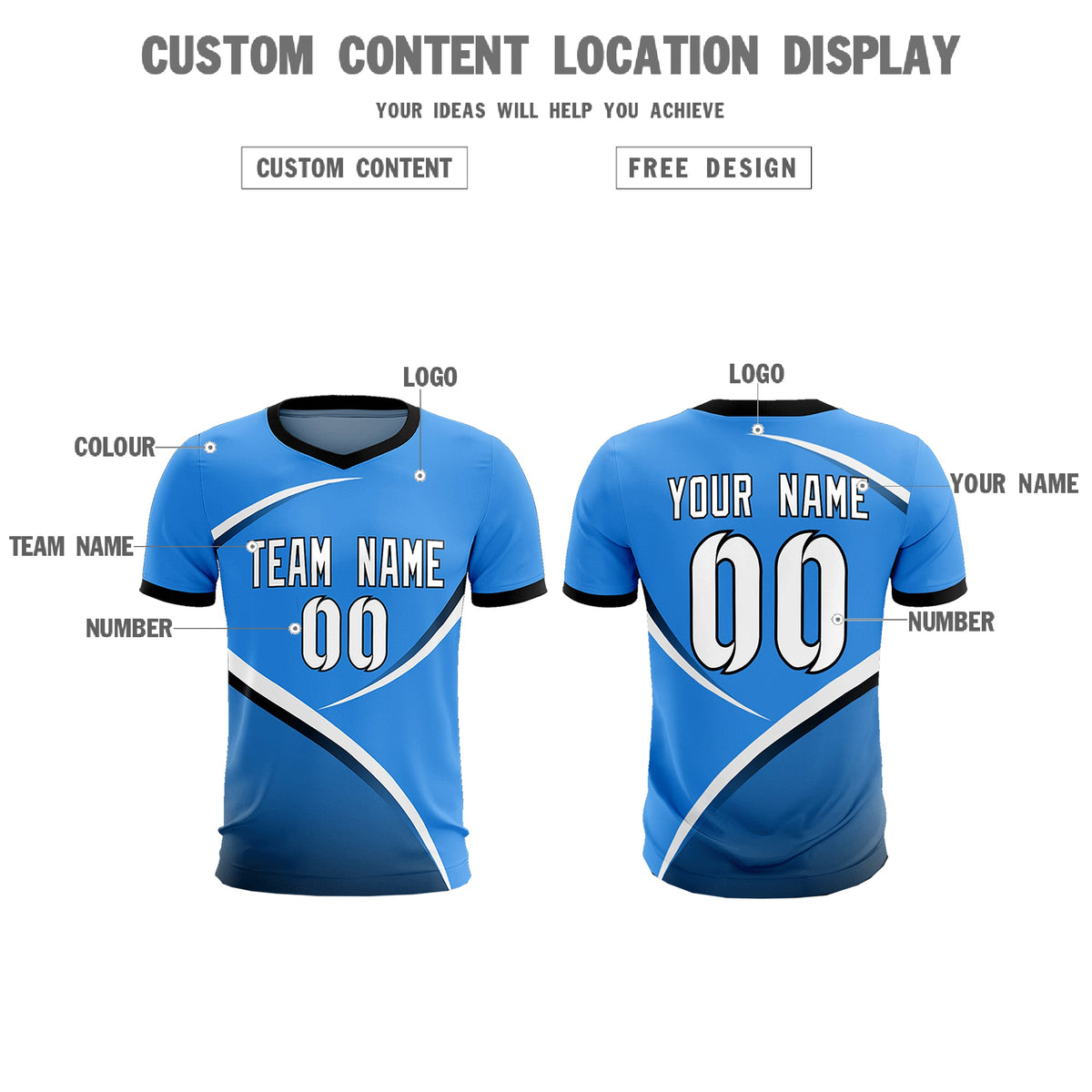 Custom Powder Blue Navy Color Block Training Uniform For Men Soccer Sets Jersey