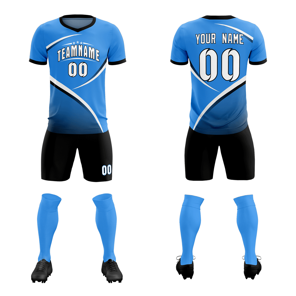 Custom Powder Blue Navy Color Block Training Uniform For Men Soccer Sets Jersey