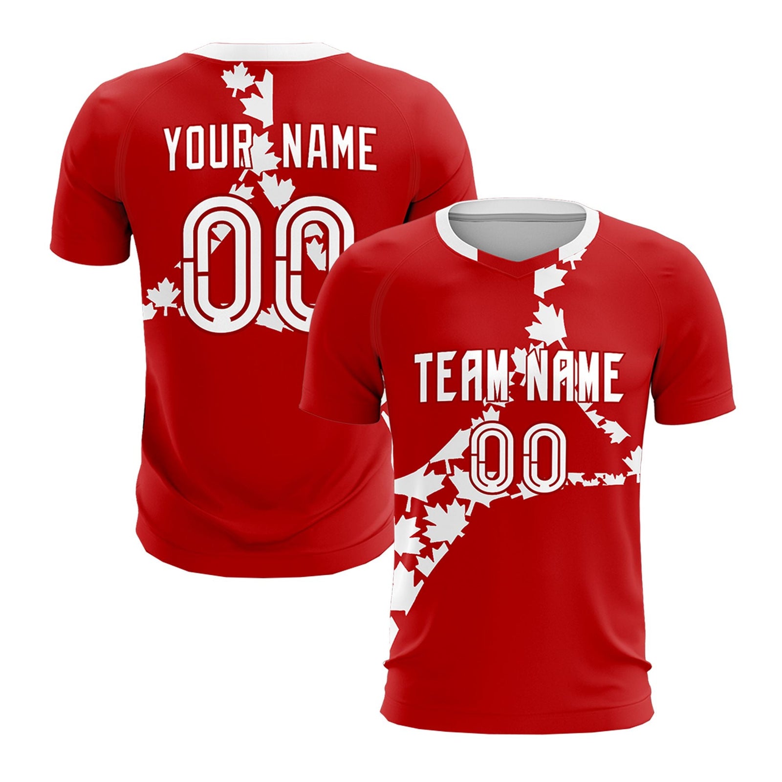 Custom Red White Canada Maple Leaves World Cup Inspired Breathable Graffiti Pattern Soccer Sets Jersey