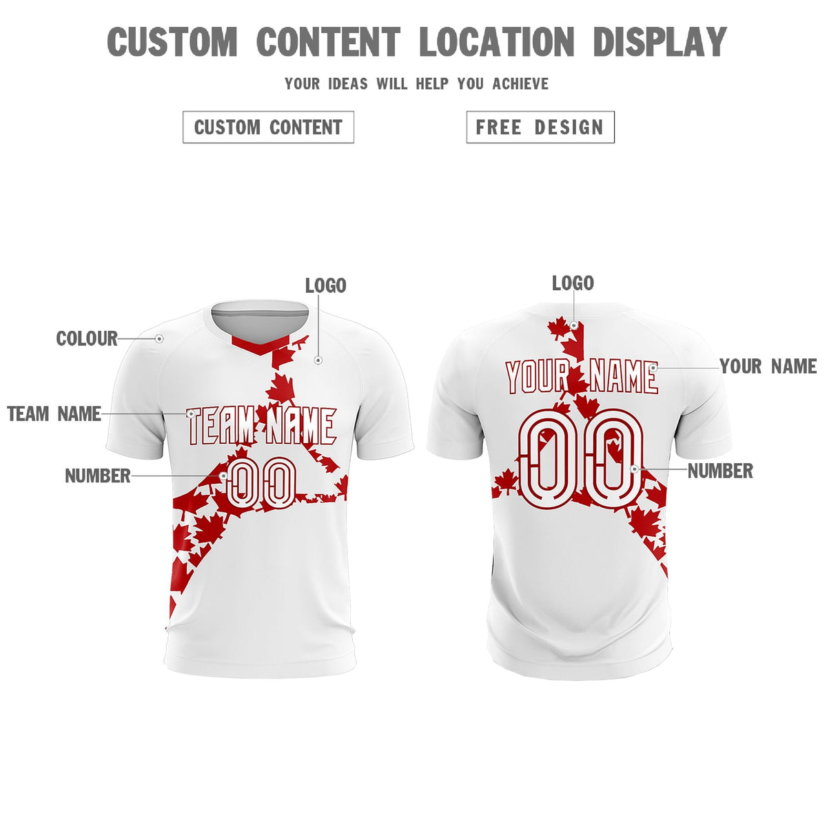 Custom White Red Canada Maple Leaves World Cup Inspired Quick-Drying Graffiti Pattern Soccer Sets Jersey
