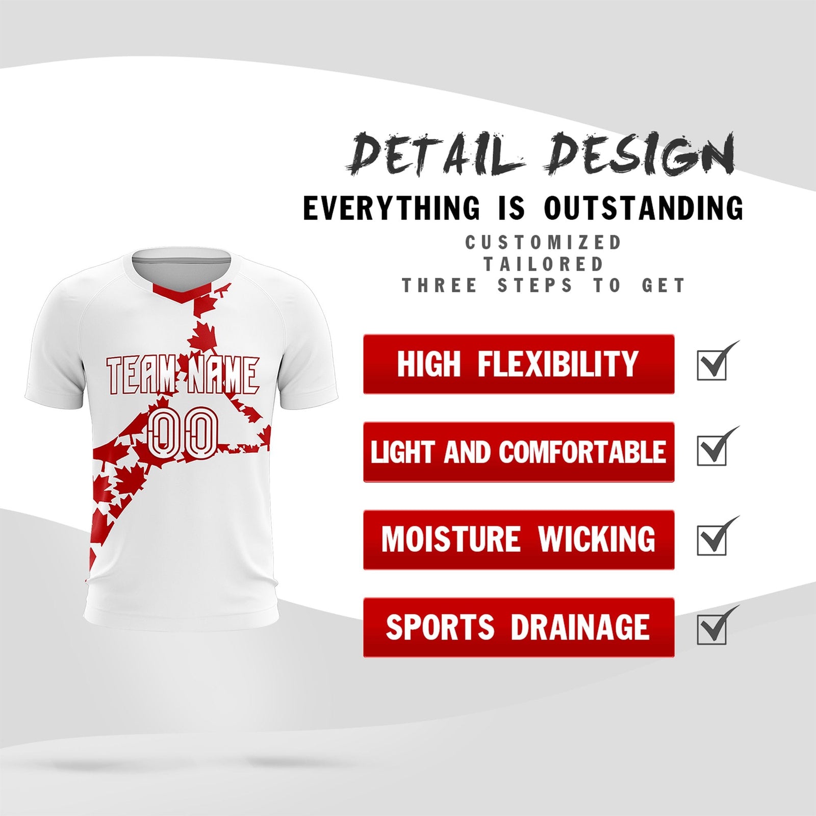 Custom White Red Canada Maple Leaves World Cup Inspired Quick-Drying Graffiti Pattern Soccer Sets Jersey