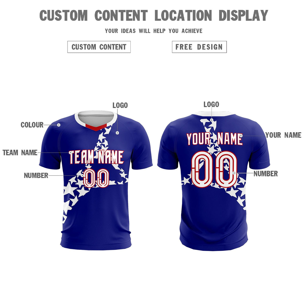 Custom Royal White America Star World Cup Inspired Breathable Graffiti Pattern Soccer Sets Jersey