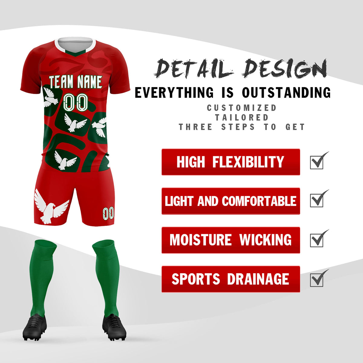 Custom Red Mexico Eagle World Cup Inspired Lightweight Graffiti Pattern Soccer Sets Jersey
