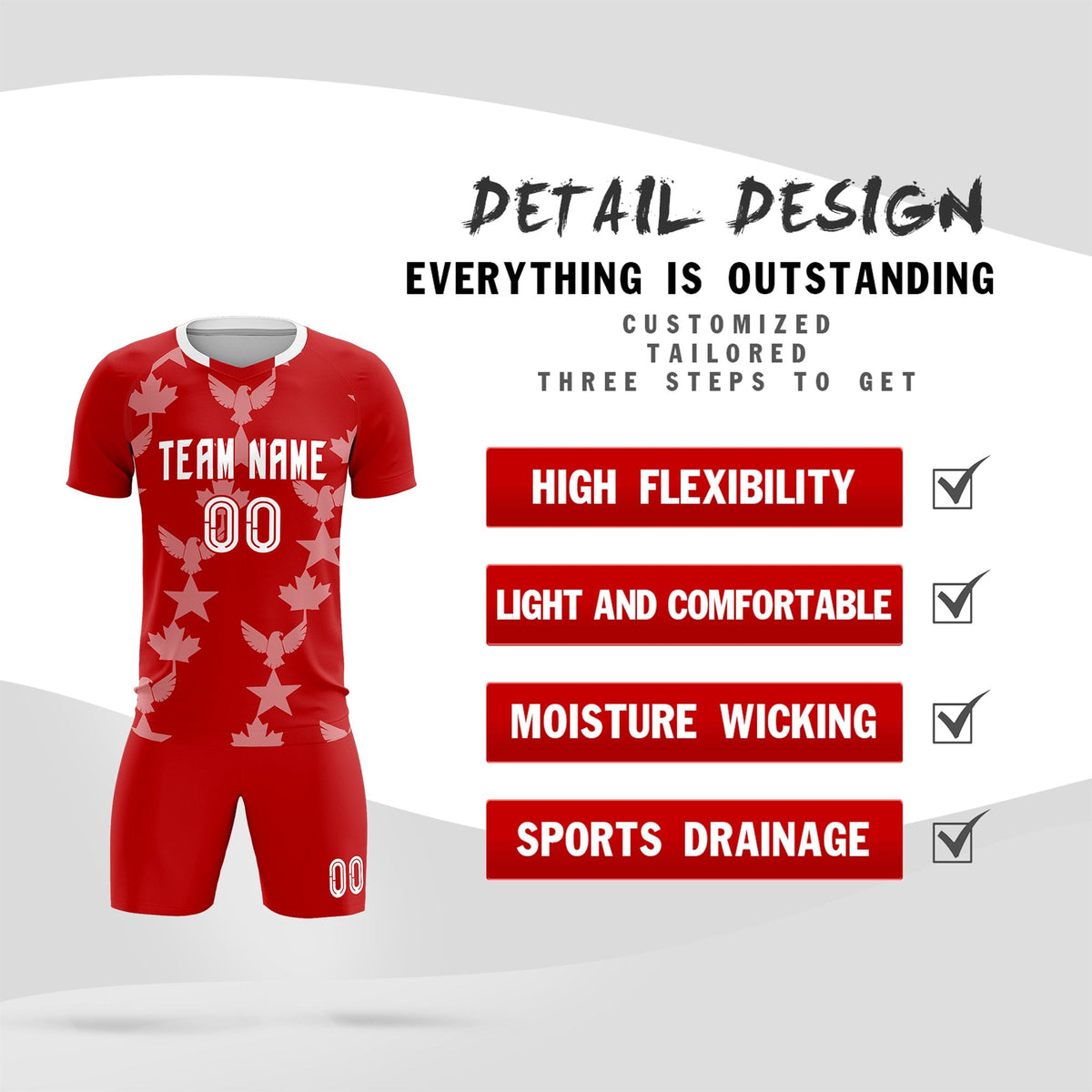 Custom Red World Cup Inspired Breathable&Quick-Drying Training Uniform Graffiti Pattern Soccer Sets Jersey