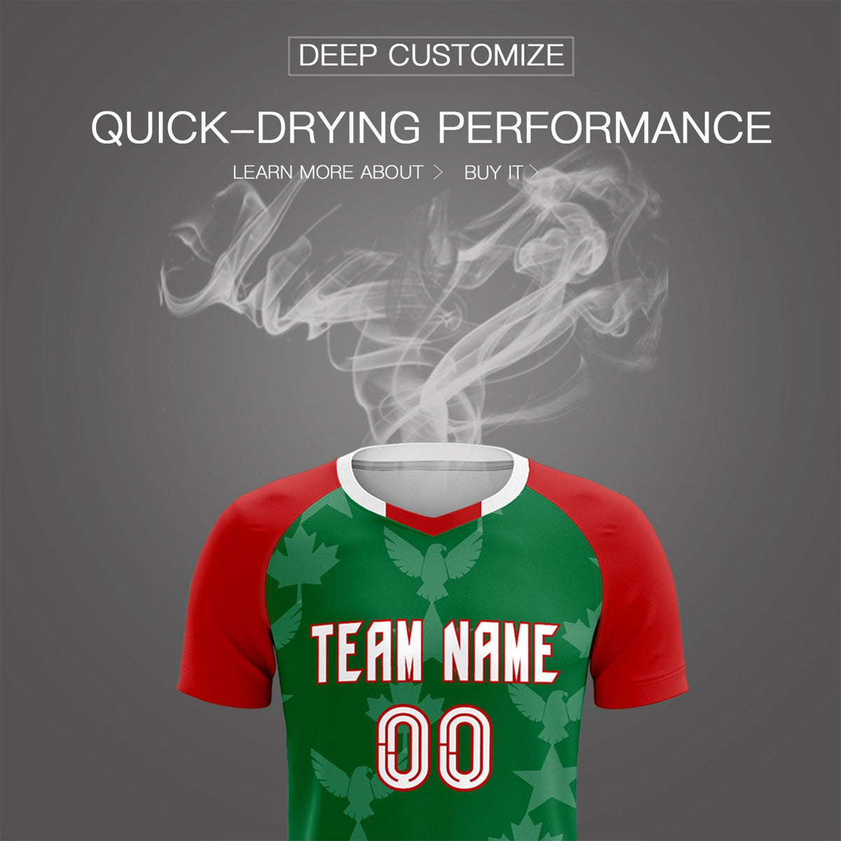 Custom Red Kelly Green World Cup Inspired Lightweight&Drapable Training Uniform Raglan Sleeve Soccer Sets Jersey