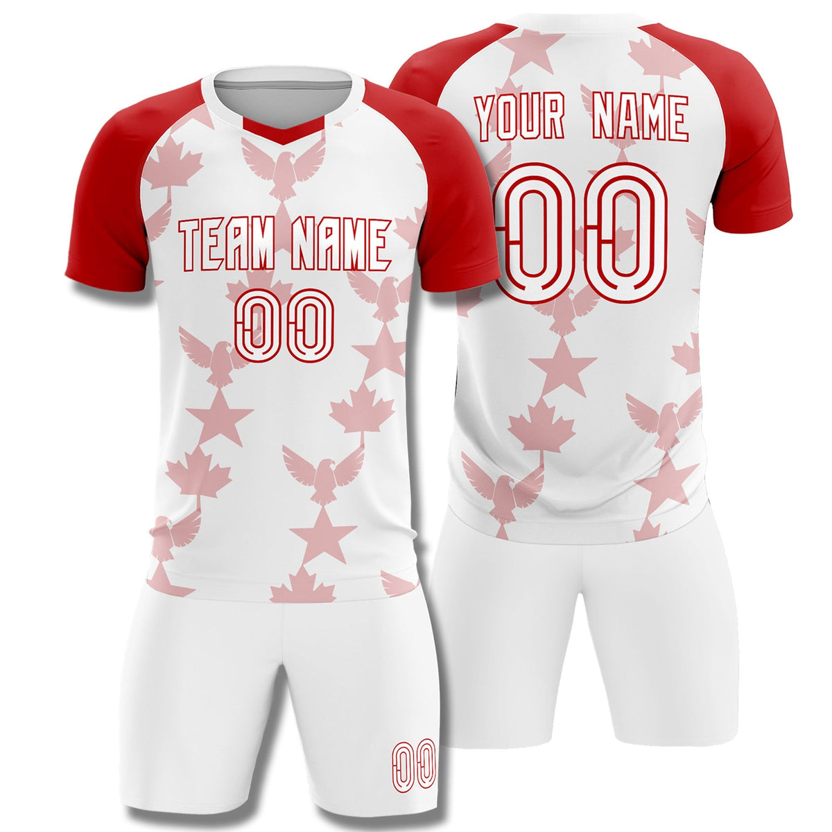 Custom Red White World Cup Inspired Breathable&Quick-Drying Training Uniform Raglan Sleeve Soccer Sets Jersey