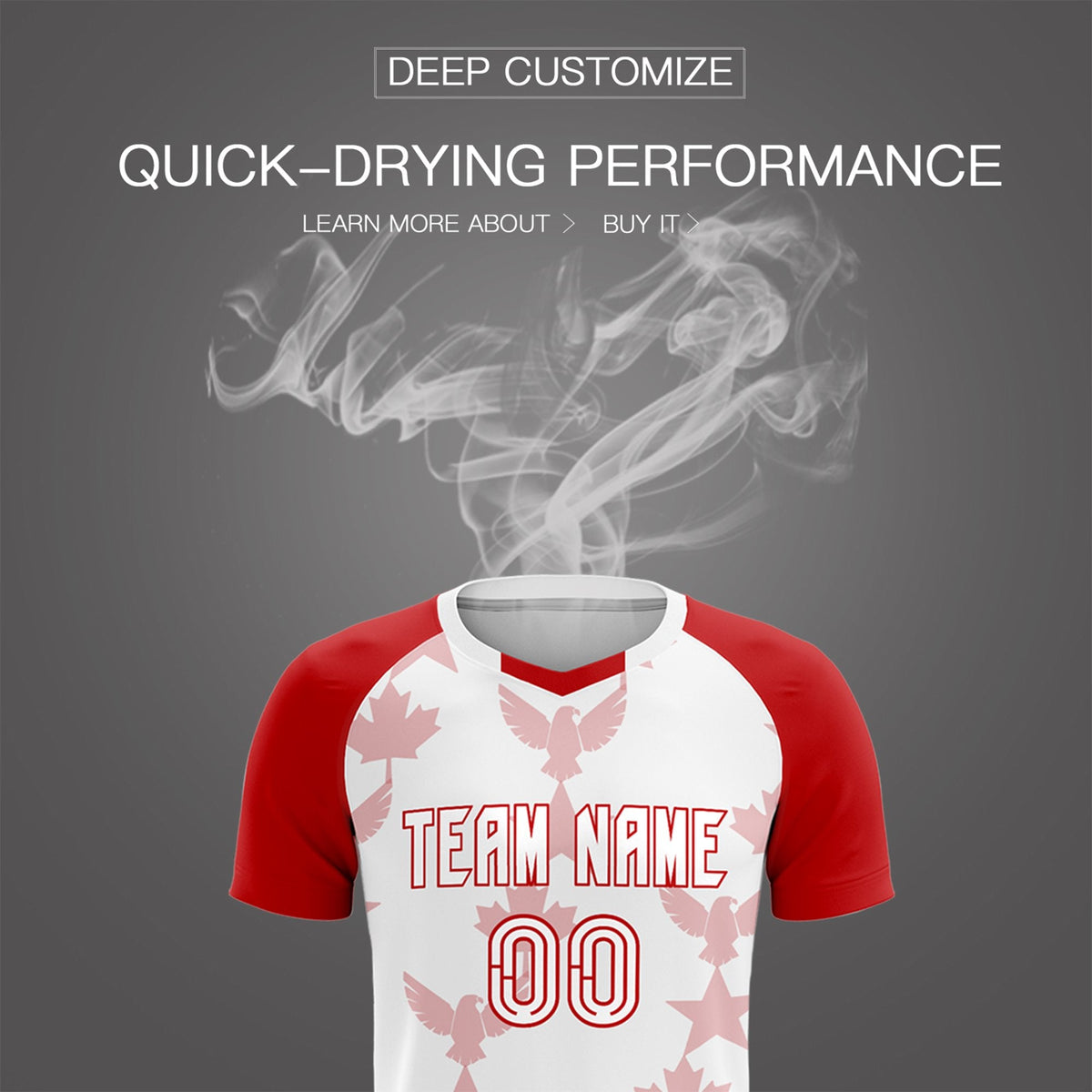 Custom Red White World Cup Inspired Breathable&Quick-Drying Training Uniform Raglan Sleeve Soccer Sets Jersey