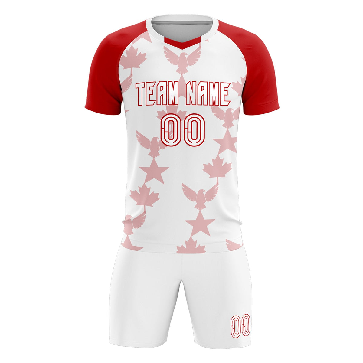 Custom Red White World Cup Inspired Breathable&Quick-Drying Training Uniform Raglan Sleeve Soccer Sets Jersey