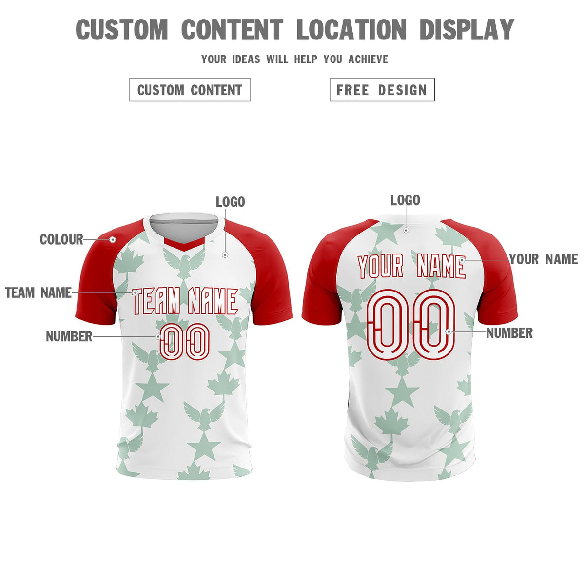 Custom Red White World Cup Inspired Lightweight&Drapable Training Uniform Raglan Sleeve Soccer Sets Jersey