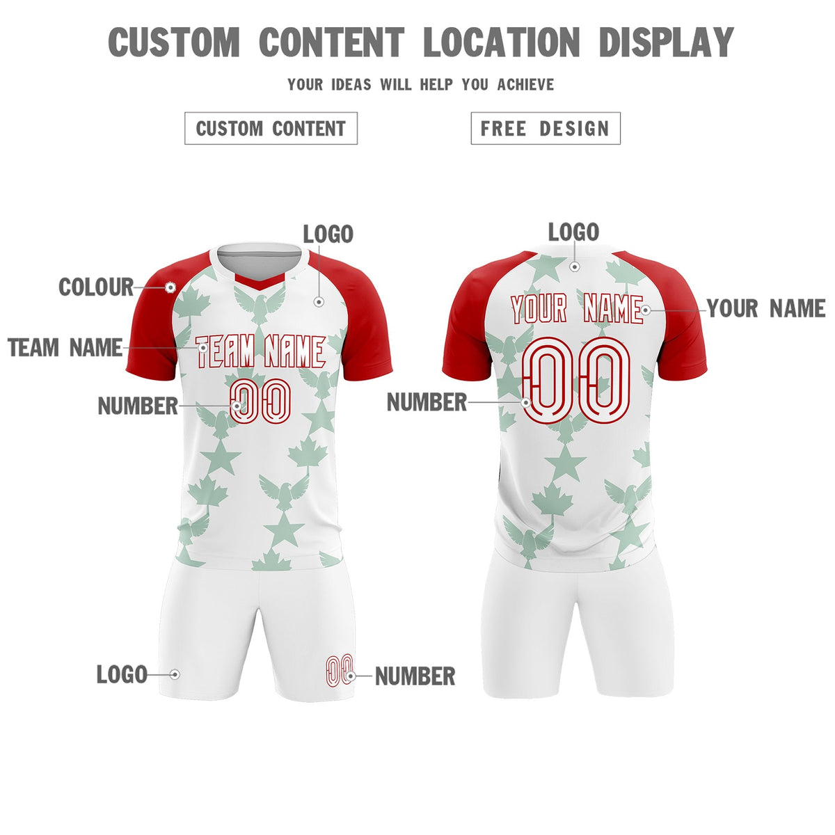 Custom Red White World Cup Inspired Lightweight&Drapable Training Uniform Raglan Sleeve Soccer Sets Jersey
