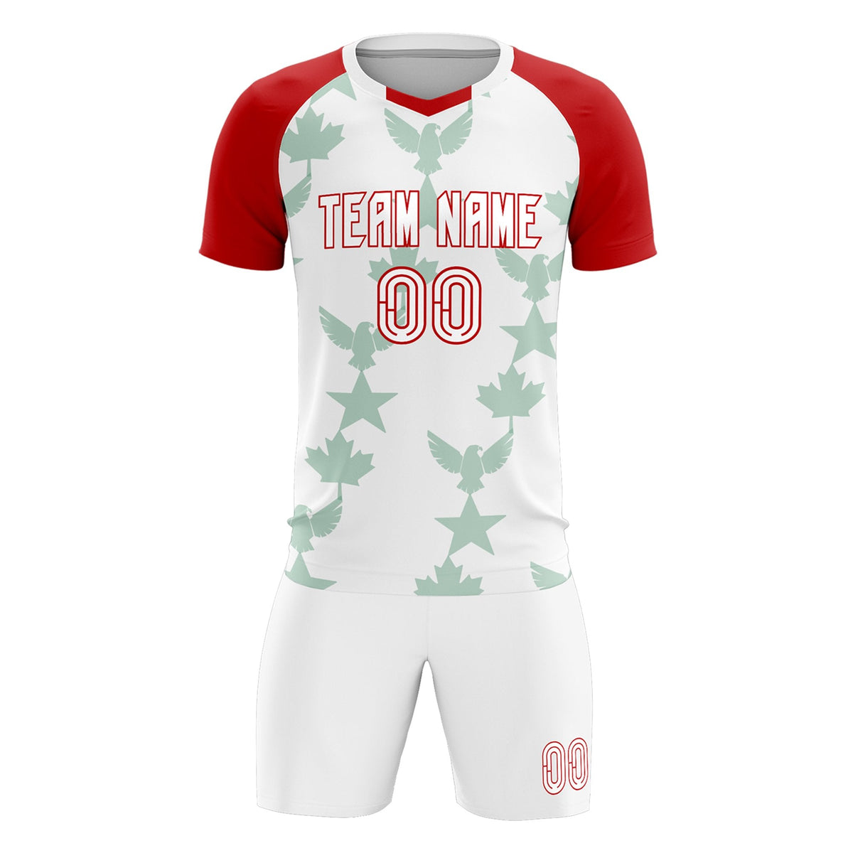 Custom Red White World Cup Inspired Lightweight&Drapable Training Uniform Raglan Sleeve Soccer Sets Jersey