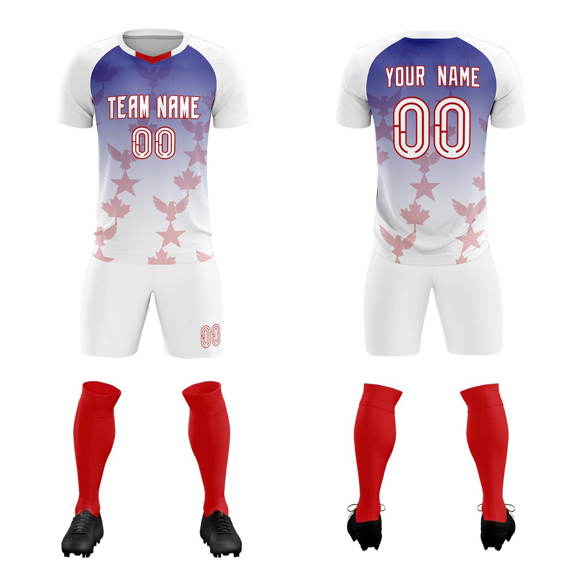 Custom White Royal World Cup Inspired Lightweight&Drapable Training Uniform Gradient Fashion Soccer Sets Jersey