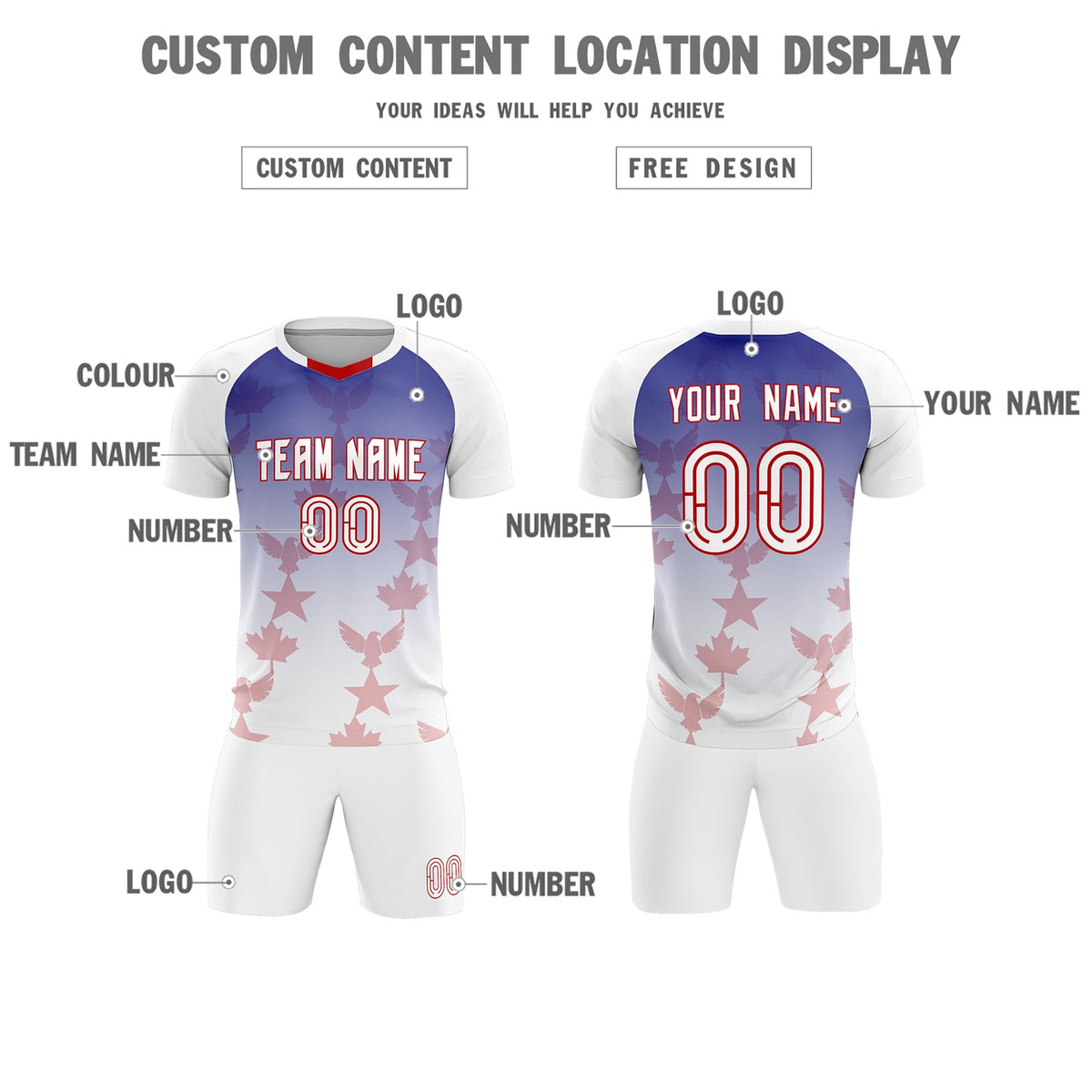 Custom White Royal World Cup Inspired Lightweight&Drapable Training Uniform Gradient Fashion Soccer Sets Jersey