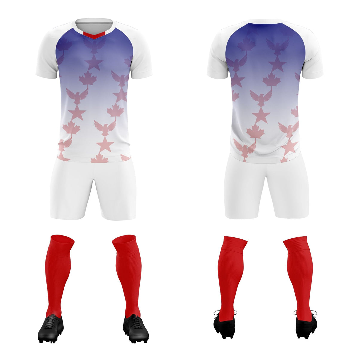 Custom White Royal World Cup Inspired Lightweight&Drapable Training Uniform Gradient Fashion Soccer Sets Jersey