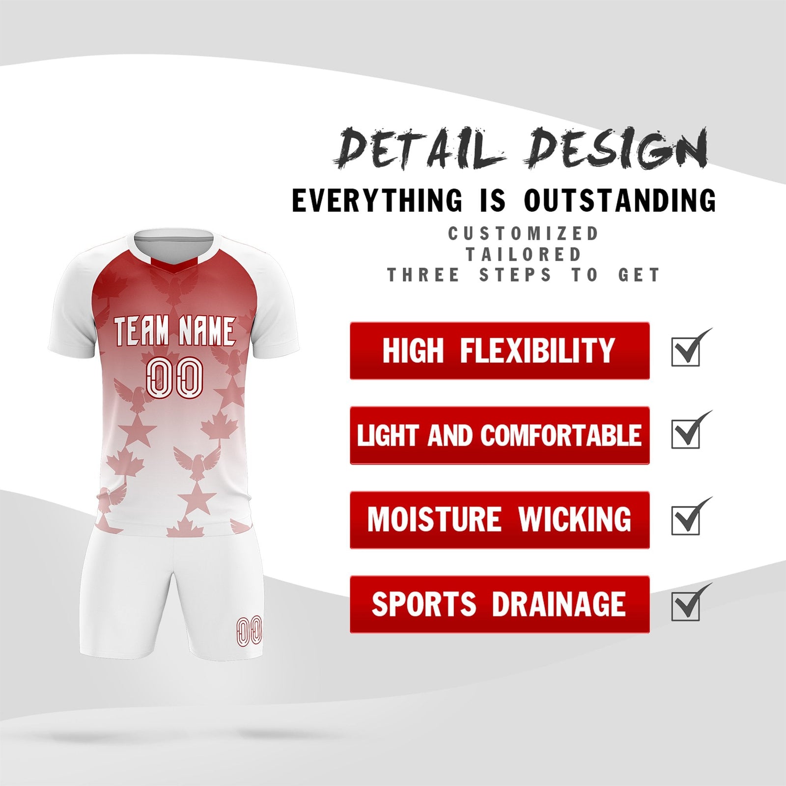 Custom White Red World Cup Inspired Wrinkle-Resistant Training Uniform Gradient Fashion Soccer Sets Jersey
