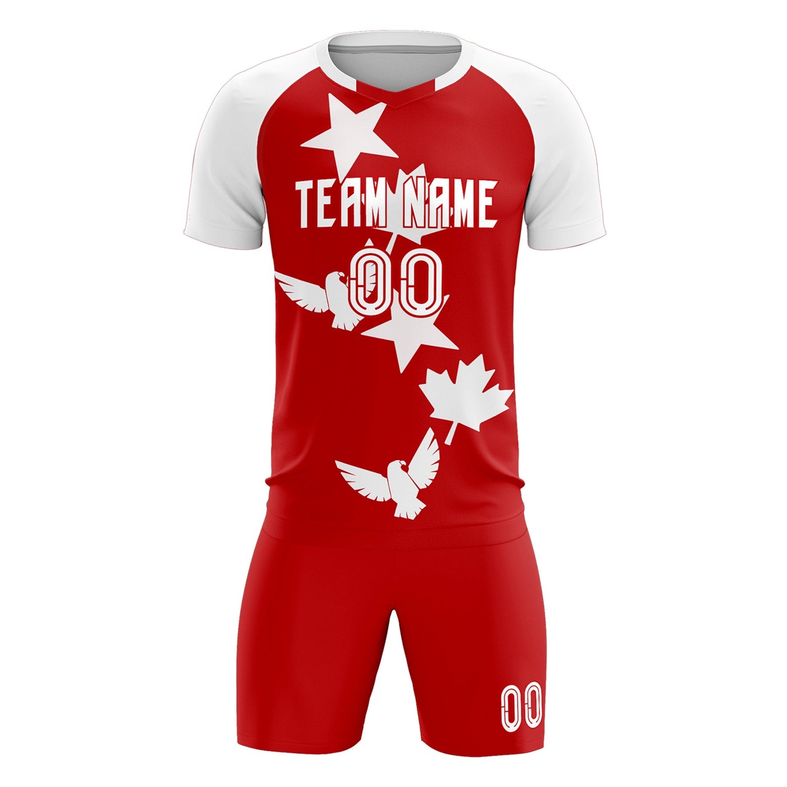 Custom White Red World Cup Inspired Lightweight&Drapable Training Uniform Raglan Sleeve Soccer Sets Jersey