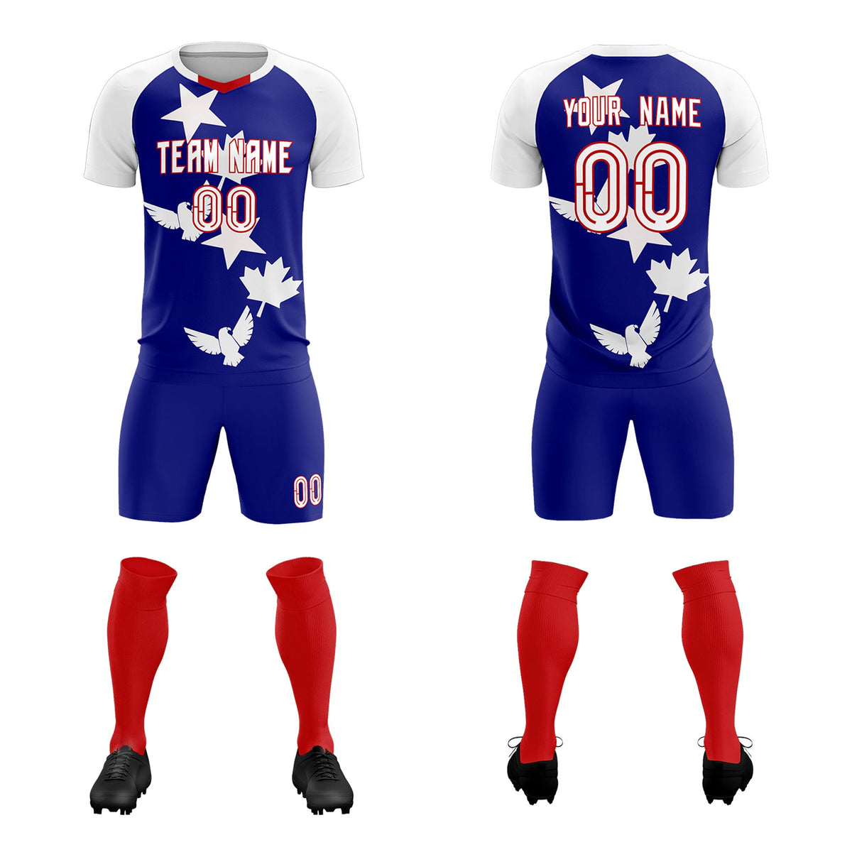 Custom White Royal World Cup Inspired Breathable&amp;Quick-Drying Training Uniform Raglan Sleeve Soccer Sets Jersey
