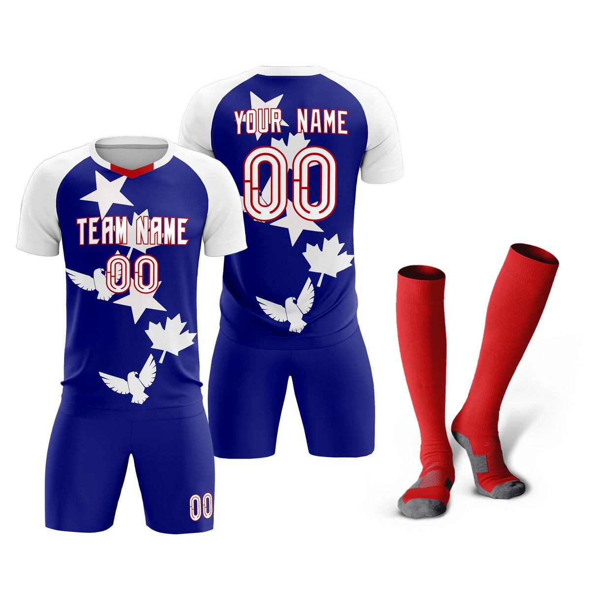 Custom White Royal World Cup Inspired Breathable&amp;Quick-Drying Training Uniform Raglan Sleeve Soccer Sets Jersey