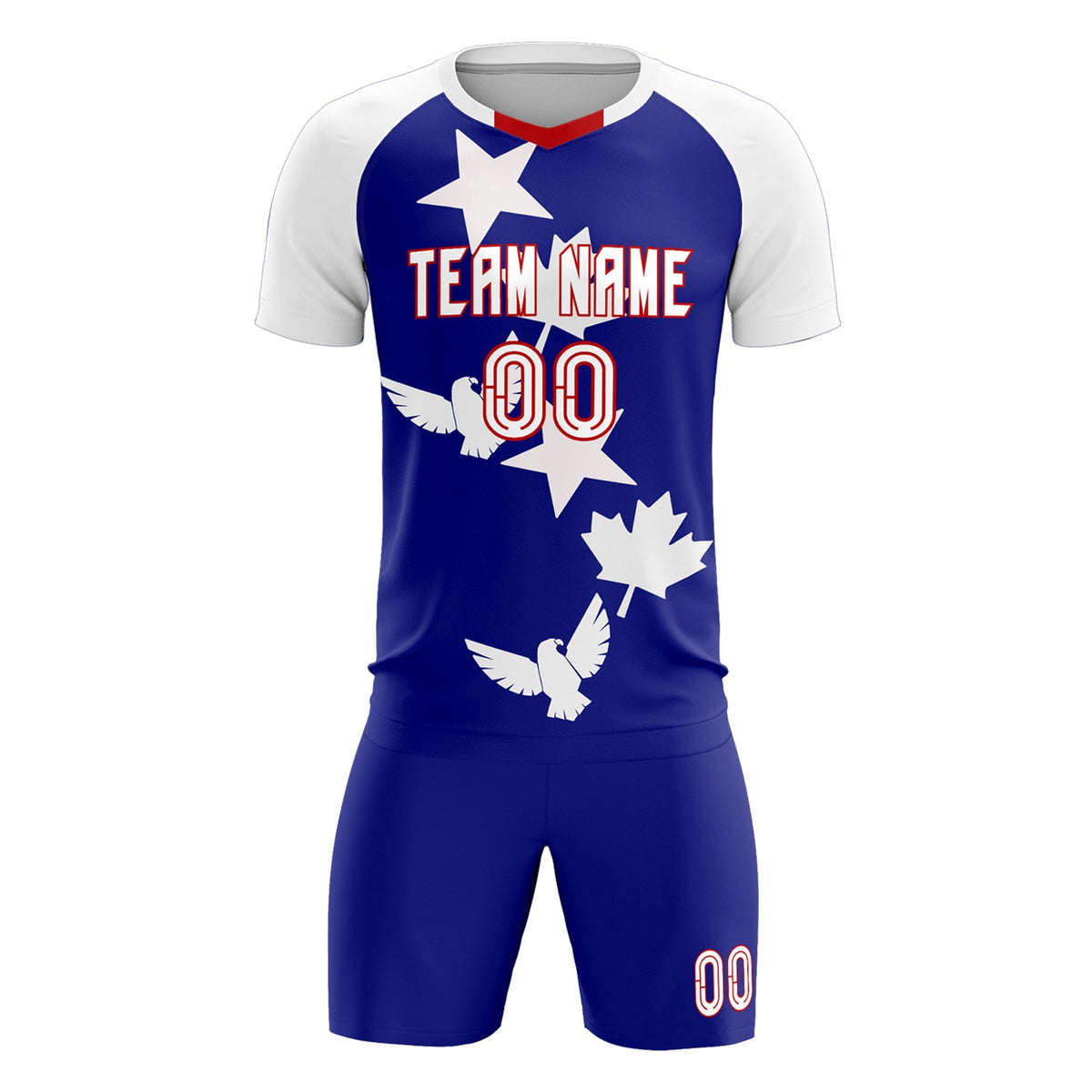 Custom White Royal World Cup Inspired Breathable&amp;Quick-Drying Training Uniform Raglan Sleeve Soccer Sets Jersey