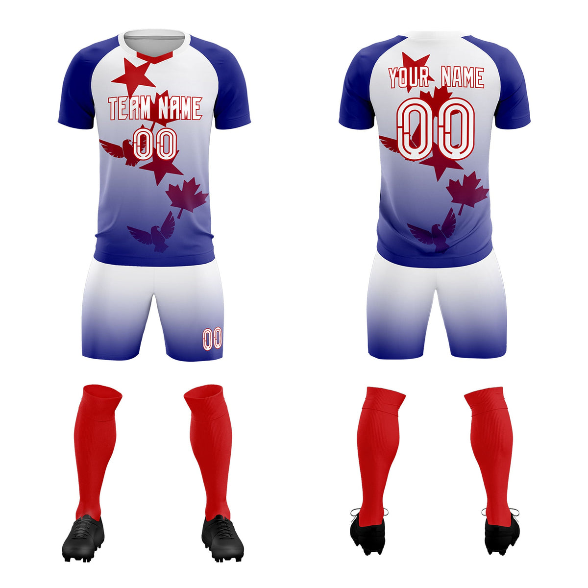Custom Royal White World Cup Inspired Lightweight&Drapable Training Uniform Gradient Fashion Soccer Sets Jersey