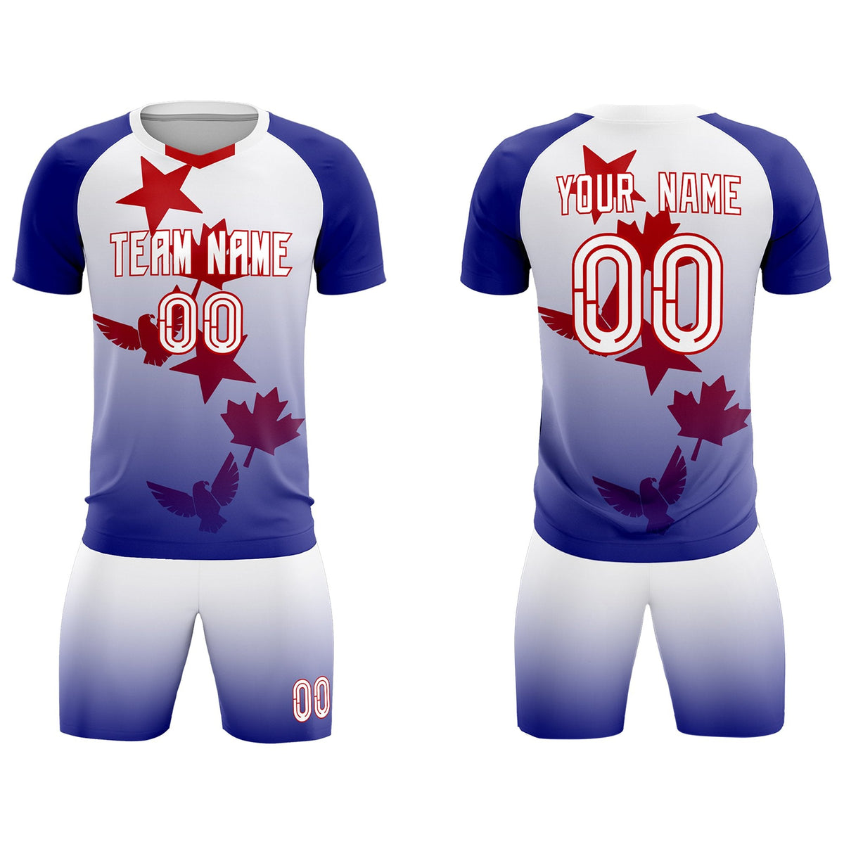 Custom Royal White World Cup Inspired Lightweight&Drapable Training Uniform Gradient Fashion Soccer Sets Jersey