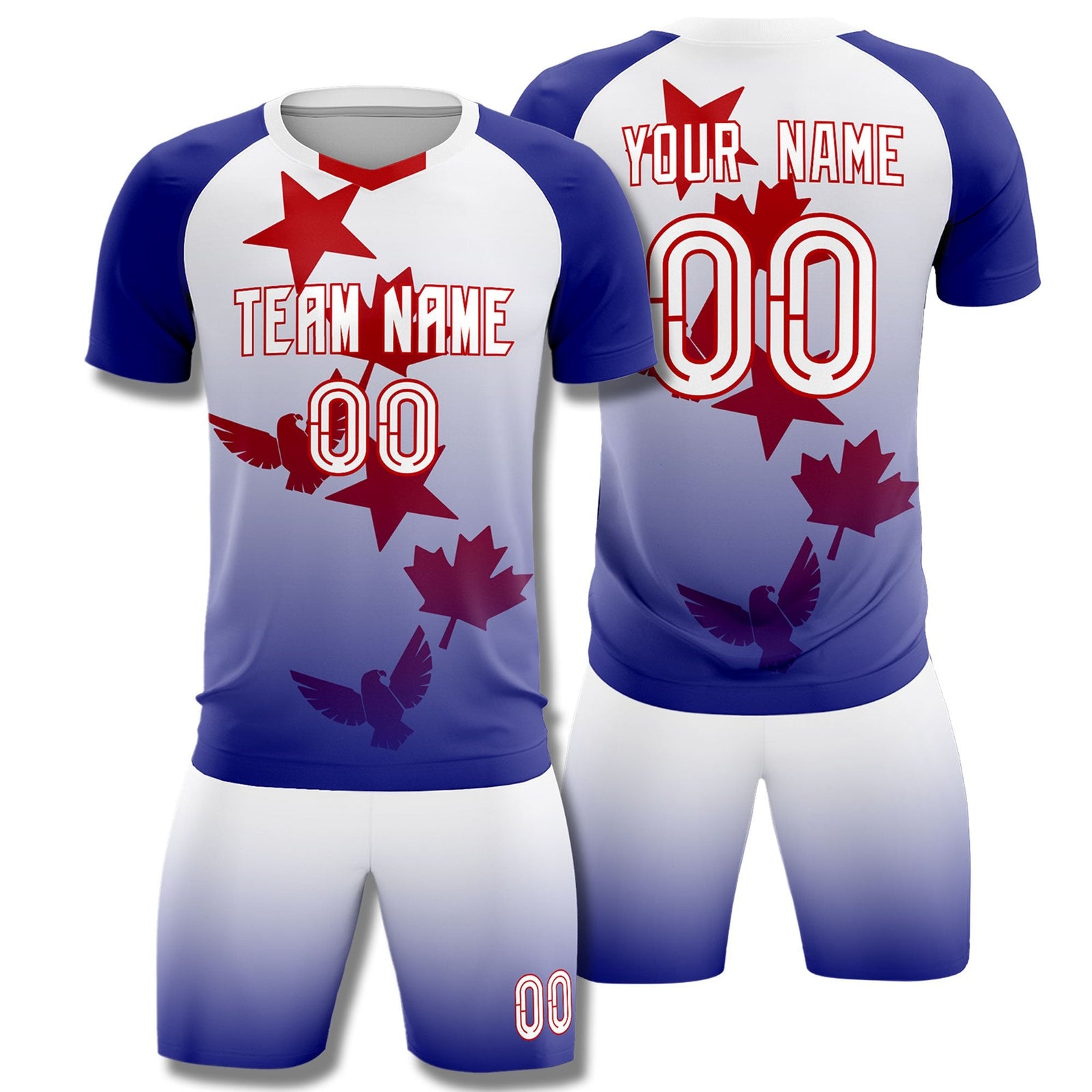 Custom Royal White World Cup Inspired Lightweight&Drapable Training Uniform Gradient Fashion Soccer Sets Jersey