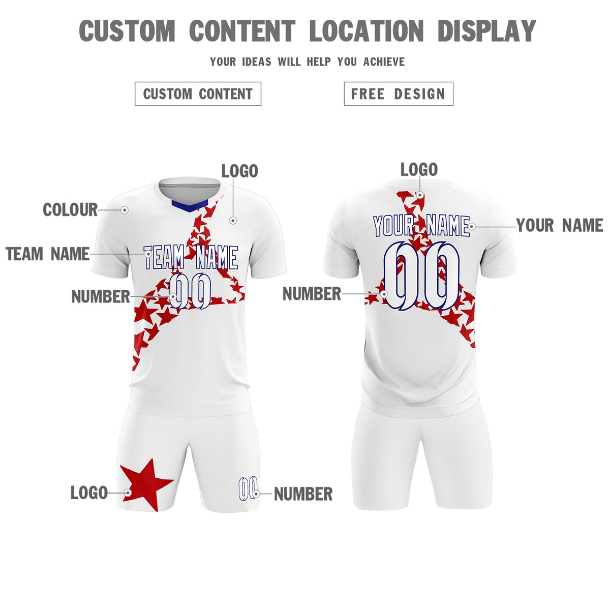 Custom White Red America Star World Cup Inspired Lightweight Graffiti Pattern Soccer Sets Jersey