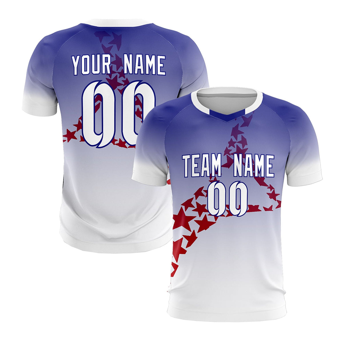Custom Royal Red America Star World Cup Inspired Drapable Gradient Fashion Soccer Sets Jersey