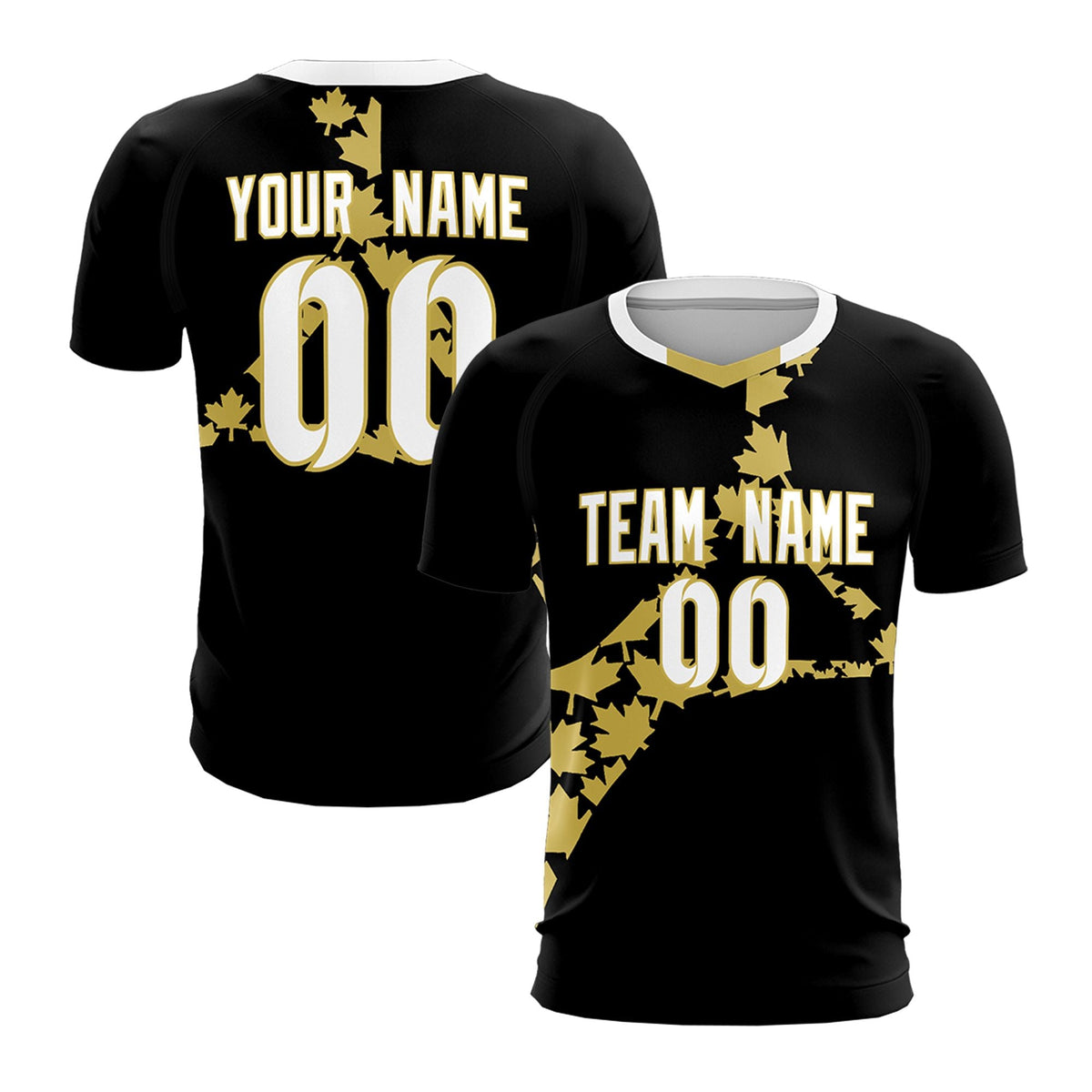 Custom Black Old Gold Canada Maple Leaves World Cup Inspired Breathable Graffiti Pattern Soccer Sets Jersey