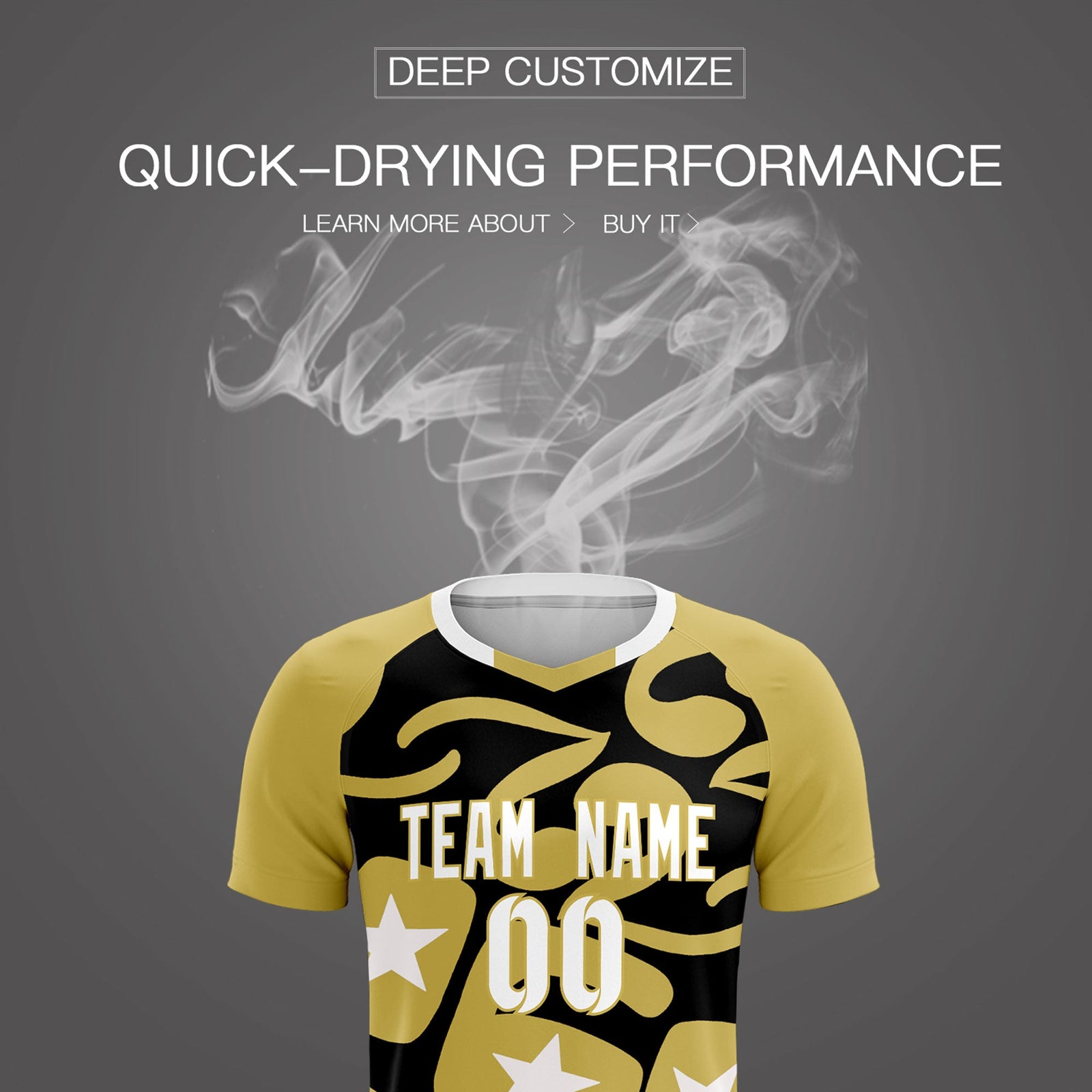 Custom Old Gold Black America Star World Cup Inspired Breathable Graffiti Pattern Soccer Sets Jersey