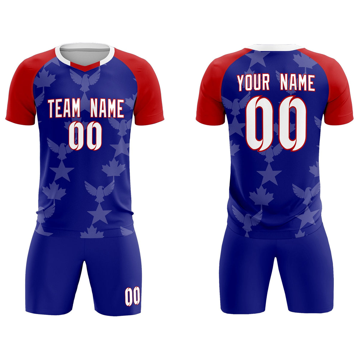 Custom Red Royal World Cup Inspired Wrinkle-Resistant Training Uniform Raglan Sleeve Soccer Sets Jersey