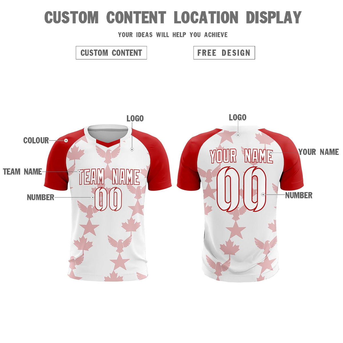 Custom Red White World Cup Inspired Breathable&Quick-Drying Training Uniform Raglan Sleeve Soccer Sets Jersey