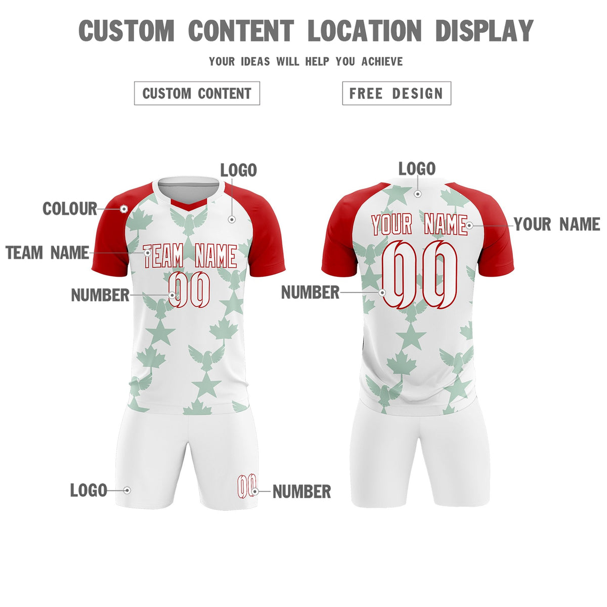 Custom Red White World Cup Inspired Lightweight&Drapable Training Uniform Raglan Sleeve Soccer Sets Jersey