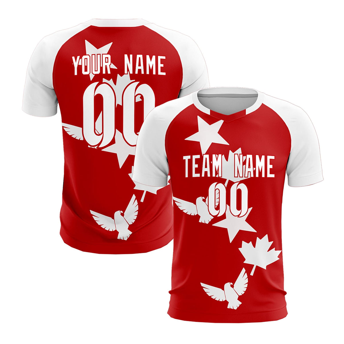 Custom White Red World Cup Inspired Lightweight&Drapable Training Uniform Raglan Sleeve Soccer Sets Jersey