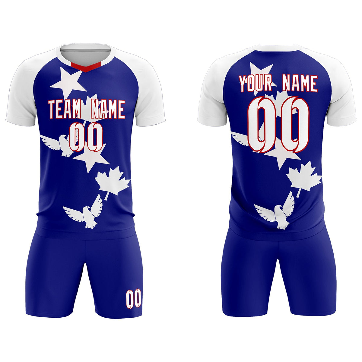 Custom White Royal World Cup Inspired Breathable&amp;Quick-Drying Training Uniform Raglan Sleeve Soccer Sets Jersey