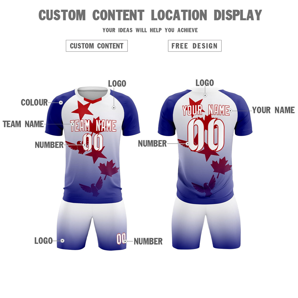 Custom Royal White World Cup Inspired Lightweight&Drapable Training Uniform Gradient Fashion Soccer Sets Jersey
