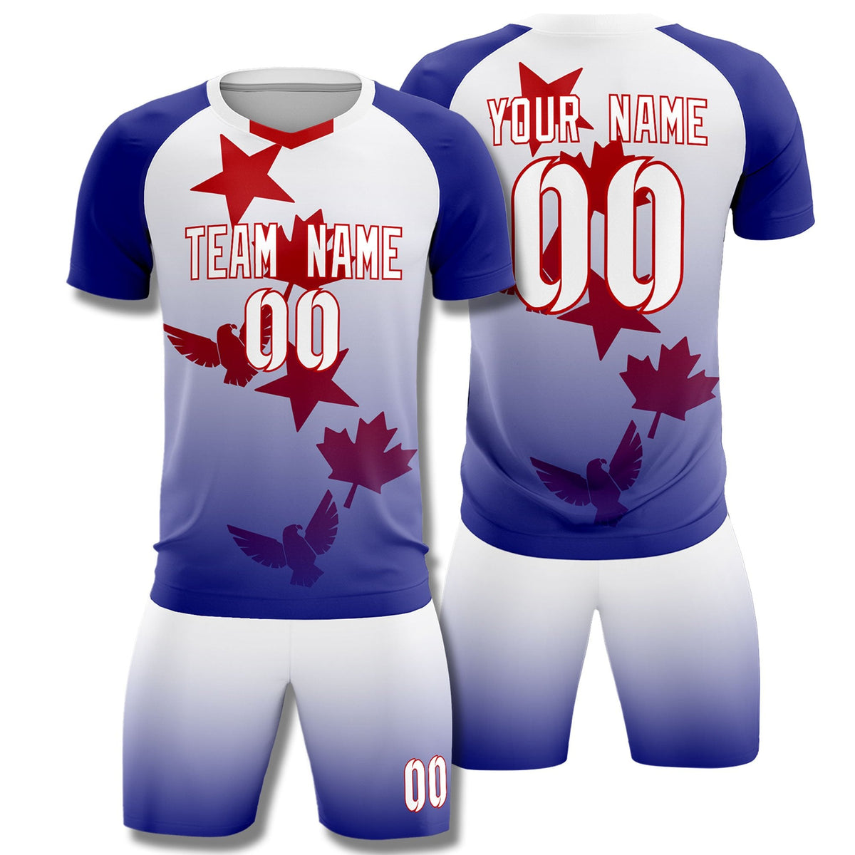 Custom Royal White World Cup Inspired Lightweight&Drapable Training Uniform Gradient Fashion Soccer Sets Jersey
